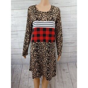 Southern Stitch Animal Print Dress Sheath Lagenlook Leopard Sz L